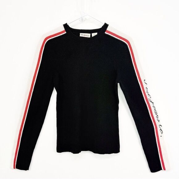 Polo Jeans Co. Ralph Lauren Retro Blue Red White Spellout Stretch Knit Sweater - Picture 1 of 11